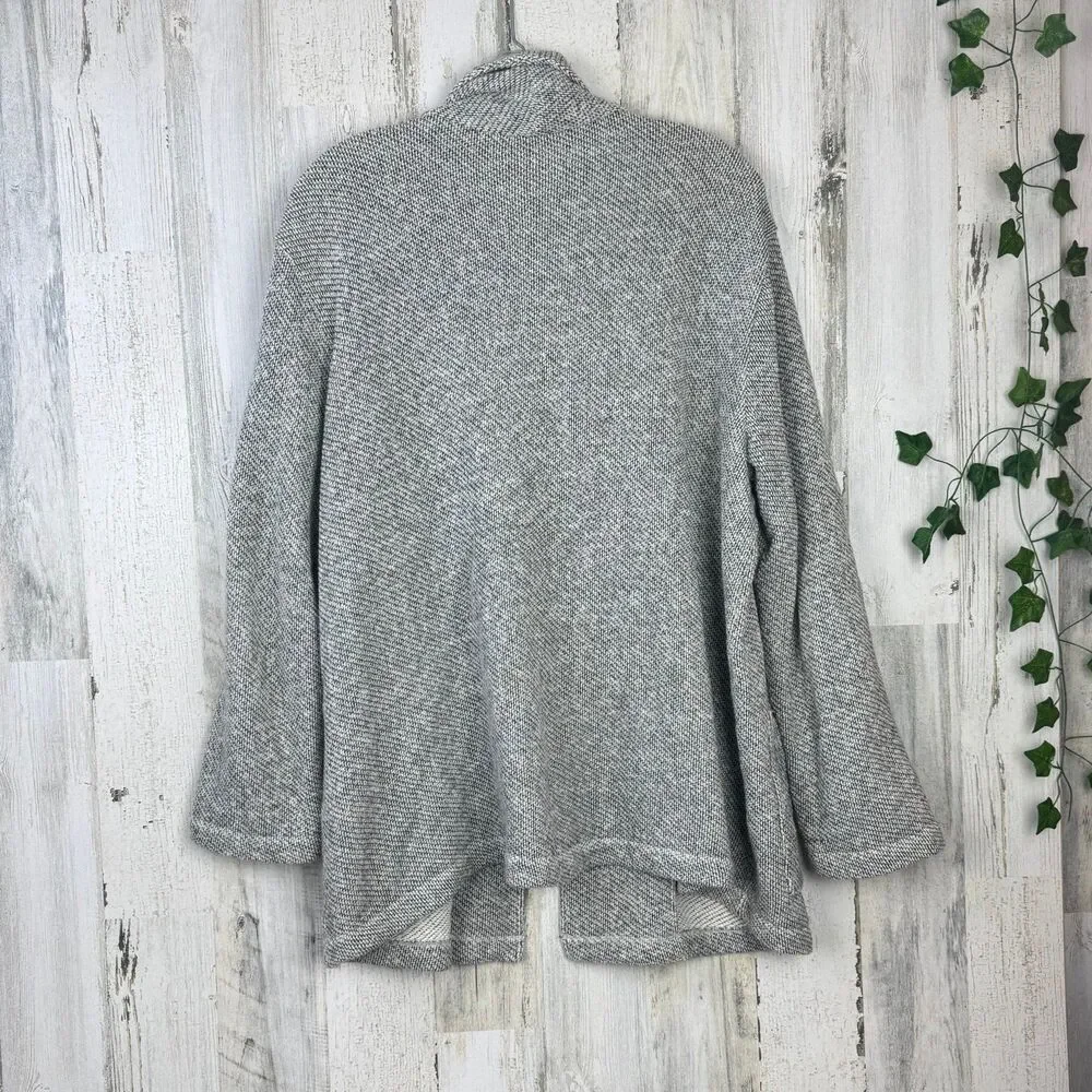 EILEEN FISHER Cardigan Medium Organic Cotton Shawl Collar Open Front Gray